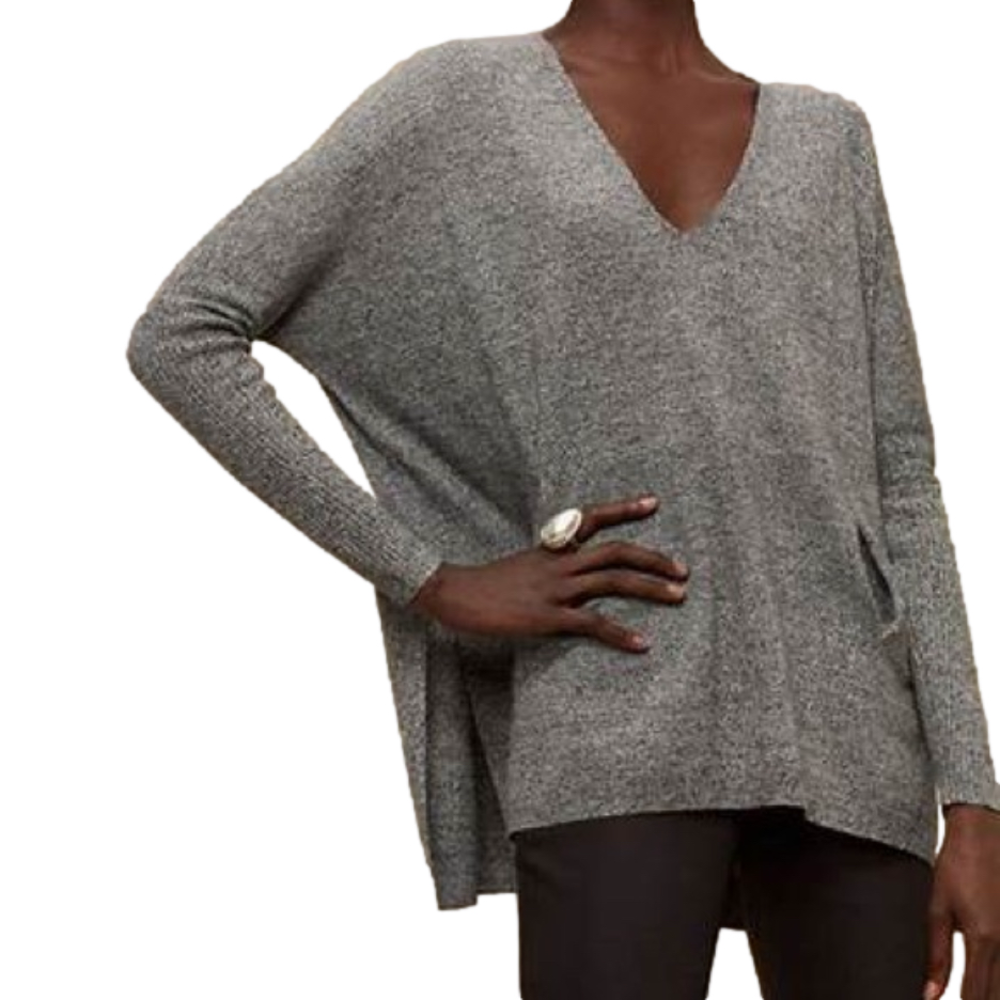 Aritzia Babaton Baylor Sweater Minimalist Oversized V-Neck Wool Linen S/M Gray - Picture 3 of 11